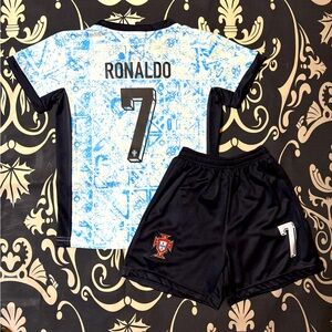 Portugal Kids Blue Soccer Jersey Set Youth an Toddler Ronaldo Boys Jersey